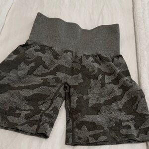Green and grey  Camouflage High-Waisted Shorts